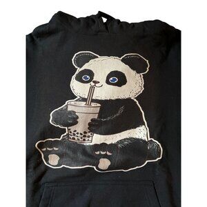 Panda With Boba Tea Bubble Tea Drink Black Size XL Sweatshirt Hoodie NEW